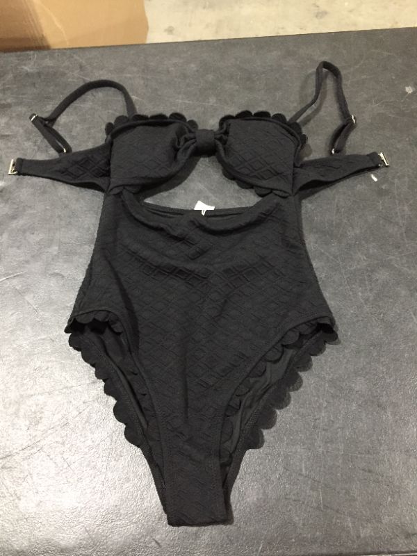 Photo 1 of Black Knotted Scalloped One Piece Swimsuit S
