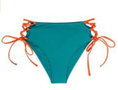 Photo 1 of CUPSHE Women's Lace Up Mid Waist Cheeky Retro Teal Bikini Bottom
