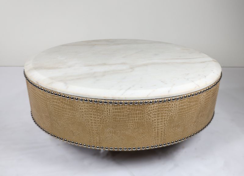 Photo 1 of FAUX MARBLE AND LEATHER CREME COLORED CROCODILE SKIN VINYL 60L X 48W X 16H INCHES