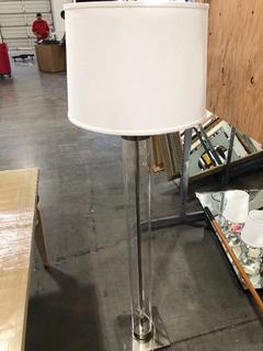 Photo 1 of STEEL AND GLASS TALL LAMP 62H INCHES