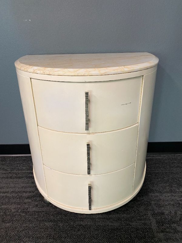 Photo 1 of FAUX MARBLE 3 DRAWER DRESSER  26L X  22W X 29H INCHES
white marble