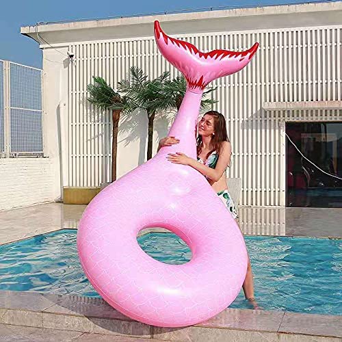 Photo 2 of Inflatable Pink Mermaid Swimming Circle, Floating Bed, Swimming Deck Chair, Beach Water Deck Chair, for Pool and Beach Party
