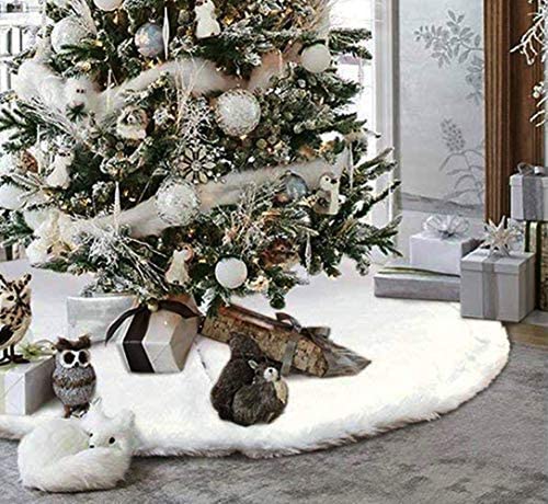 Photo 2 of 48 inches Faux Fur Christmas Tree Skirt Snowy White Tree Skirt for Christmas Decorations
