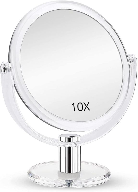 Photo 1 of Fabuday Magnifying Makeup Mirror Double Sided, 1X 10X Magnification Mirror, Table Top Vanity Mirror for Home Bathrom, Transparent
