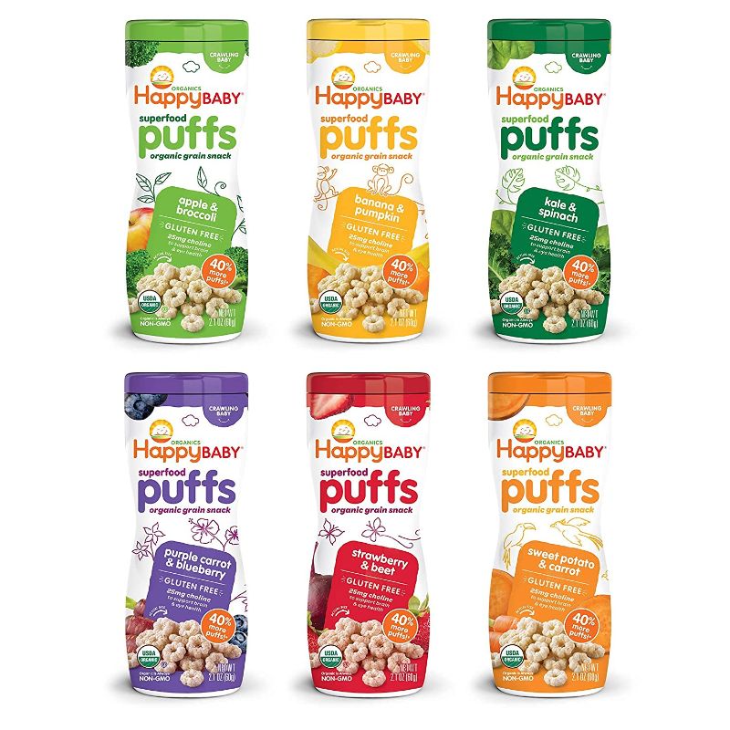 Photo 1 of Happy Baby Organics Superfood Puffs, Variety Pack, 2.1 Ounce, Pack of 6 (Flavors may Vary)
