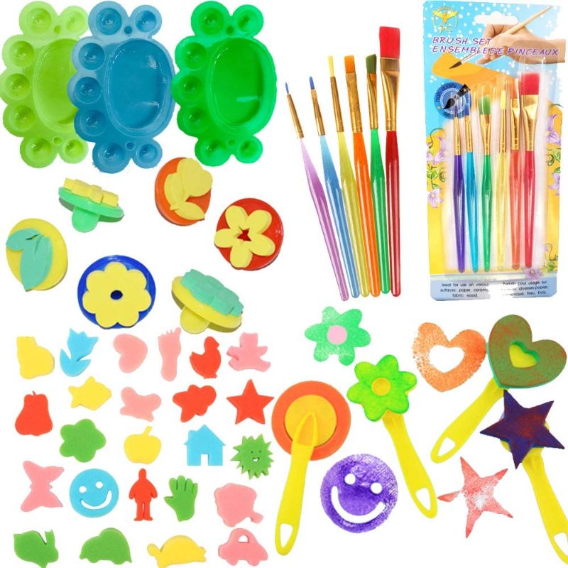 Photo 2 of 44pcs Kids Paint Sponges, Fycooler Early Learning Sponge Painting Brushes Kit - Kids Toddlers Paint Brushes Sponge Drawing Stamps Foam Paintbrushes Art Craft Painting Tools
