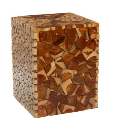 Photo 1 of 14 in. Brown Teak Wood Contemporary Stool