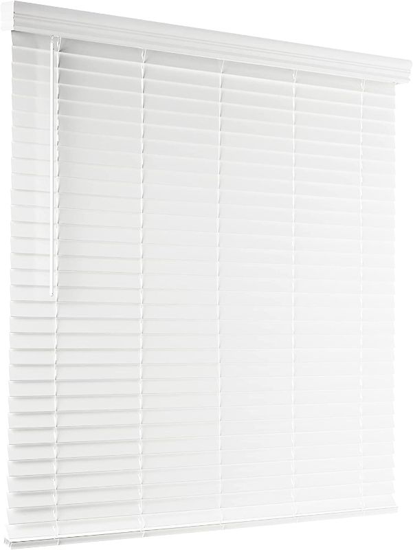 Photo 1 of Calyx Interiors Snow White Cordless 2-inch Faux Wood Blind with Royal Valance, 58.5-Inch Width x 60-Inch Height