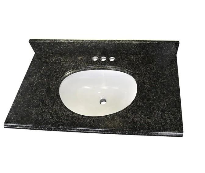 Photo 1 of 37 IN. W X 22 IN. D GRANITE SINGLE OVAL BASIN VANITY TOP IN UBA TUBA WITH 4 IN. FAUCET SPREAD AND WHITE BASIN
