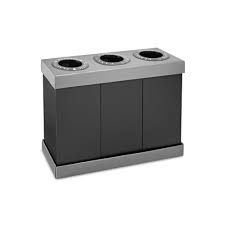 Photo 1 of 28 Gal. Black Corrugated Plastic 3-Compartment Indoor Trash Can and Recycling Bin
