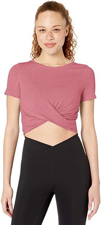 Photo 1 of Core 10 Women's Soft Pima Cotton Knot Front Cropped Yoga T-Shirt Large