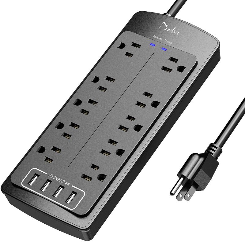 Photo 1 of Power Strip , Nuetsa Surge Protector with 10 Outlets and 4 USB Ports, 6 Feet Extension Cord (1875W/15A) for for Home, Office, Dorm Essentials, 2700 Joules, ETL Listed (Black)