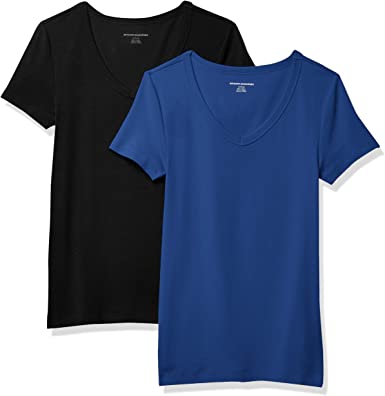 Photo 1 of Amazon Essentials Women's Slim-Fit Short-Sleeve V-Neck T-Shirt, Pack of 2