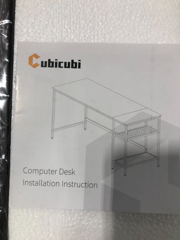 Photo 2 of CubiCubi Computer Home Office Desk, 40 Inch Small Desk Study Writing Table with Storage Shelves, Modern Simple PC Desk with Splice Board, Brown/Black