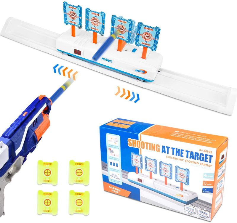 Photo 1 of Keten Electric Running Shooting Target for Nerf Guns, 4 Digital Targets Electronic Scoring Auto Reset Toy with Light Sound Effect for Shooting Practice, Ideal Gift Toy for Kids Boys & Girls,White