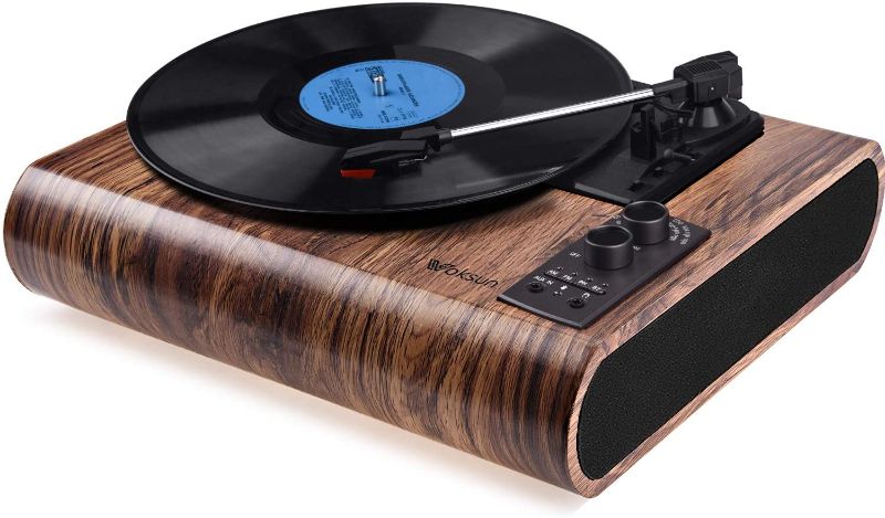 Photo 1 of Record Player, VOKSUN Vintage Turntable 3-Speed Bluetooth Vinyl Player LP Record Player with Built-in Stereo Speaker, AM/FM Function,and Aux-in & RCA Output, Natural Wood
