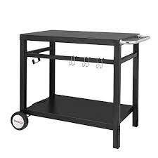 Photo 1 of 34'' x 20'' Double Shelf Movable Patio Console Table with Handle/Outdoor Kitchen Prep Trolley with Storage Black - Royal Gourmet
