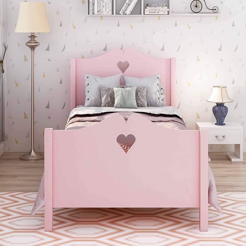 Photo 1 of Bed Frame Twin Platform Bed with Wood Slat Support and Headboard and Footboard (Pink) PARTS ONLY