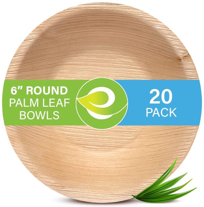 Photo 1 of ECO SOUL 100% Compostable, Biodegradable, Disposable Palm Leaf Bowls, Like Bamboo Bowls, Eco-friendly | Sturdy, Microwave & Oven Safe (20, 6" Round Bowls)