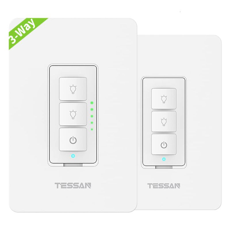 Photo 1 of 3 Way Smart Dimmer Switch Kit, TESSAN WiFi Dimmable Led Light Switch Work with Alexa, Google Home, Multiple-Locations, Neutral Wire Required, Programmable Timer Schedule Wall Switch
