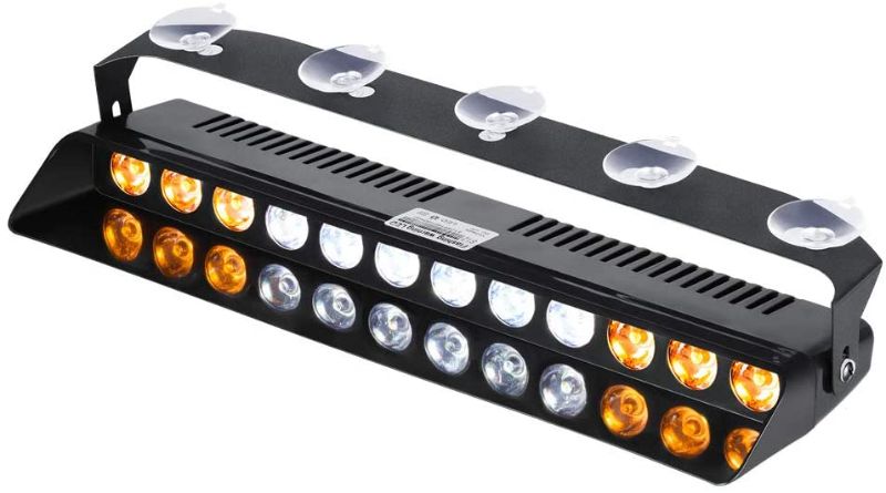 Photo 1 of LED Amber White Strobe Dash Light for Hazard Warning Vehicles Trucks Cars, 16 Flashing Patterns Interior Front Windshield Rear Window Emergency Lighting
