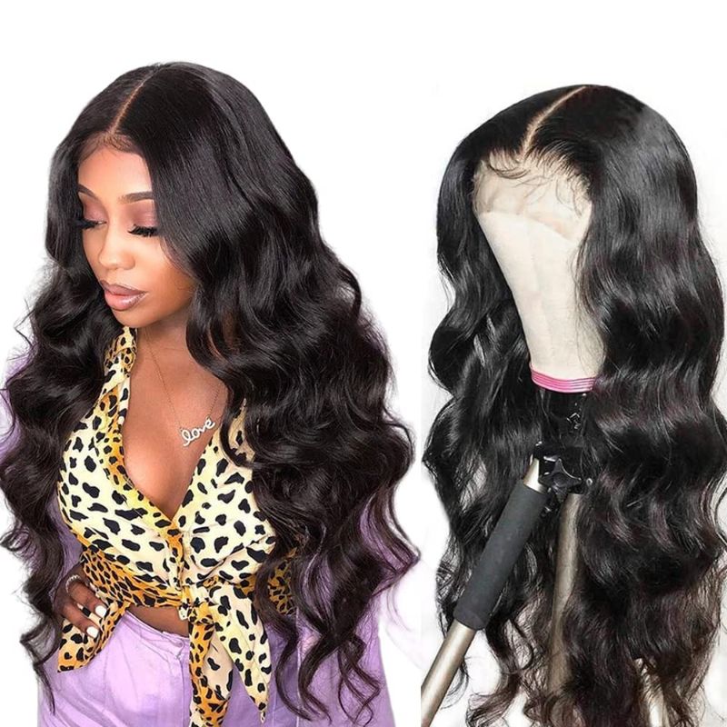 Photo 1 of Body Wave Lace Front Wigs For Black Women 10a Lace Closure Wigs Pre Plucked Natural Hairline With Baby Hair Brazilian Virgin Human Hair 180 Density Glueless 4x4 Lace Closure Wigs Lace Front Wigs Human Hair (18inch,Natural Black)
