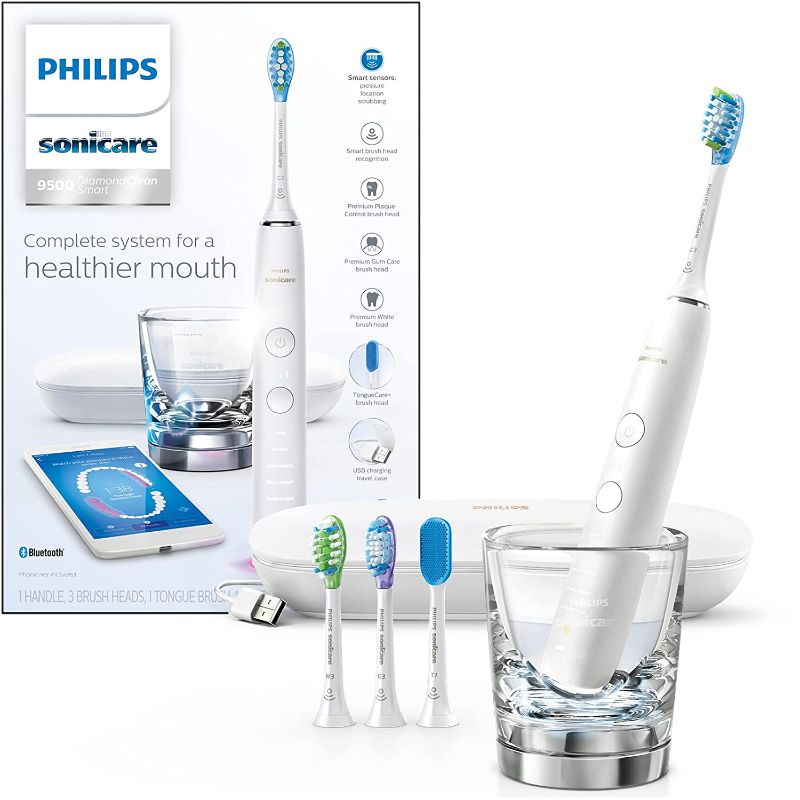 Photo 1 of Philips Sonicare DiamondClean Smart Electric, Rechargeable toothbrush for Complete Oral Care, with Charging Travel Case, 5 modes – 9500 Series, White, HX9924/01
