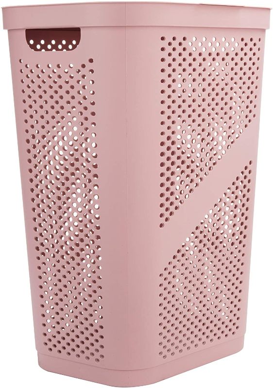 Photo 1 of Mind Reader Perforated Plastic Laundry Hamper, 60 Liter, Pink
