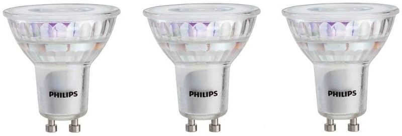Photo 1 of Philips LED Flicker-Free GU10 Bulb, 380 Lumen, Bight White Light (3000K), 4W=50W, Title 20 Certified, 3-Pack
