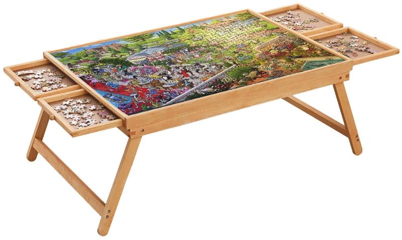Photo 1 of 1500 Piece Puzzle Board, 34" x 26" Wooden Jigsaw Puzzle Boards with Folding Legs and 4 Drawers, Smooth Fiberboard Work Surface, Puzzle Tables for Adults, Puzzle Table, Portable Folding Puzzle Tray
