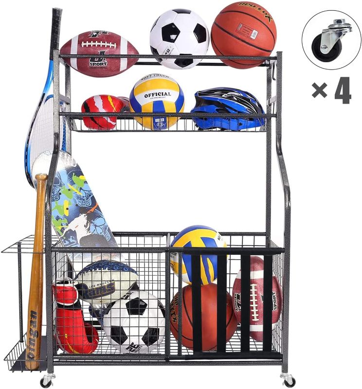 Photo 1 of Mythinglogic Garage Storage System, Garage Organizer with Baskets and Hooks, Sports Equipment Organizer for Sports Gear/Toys,Garage Ball Storage for Indoor/Outdoor Use
