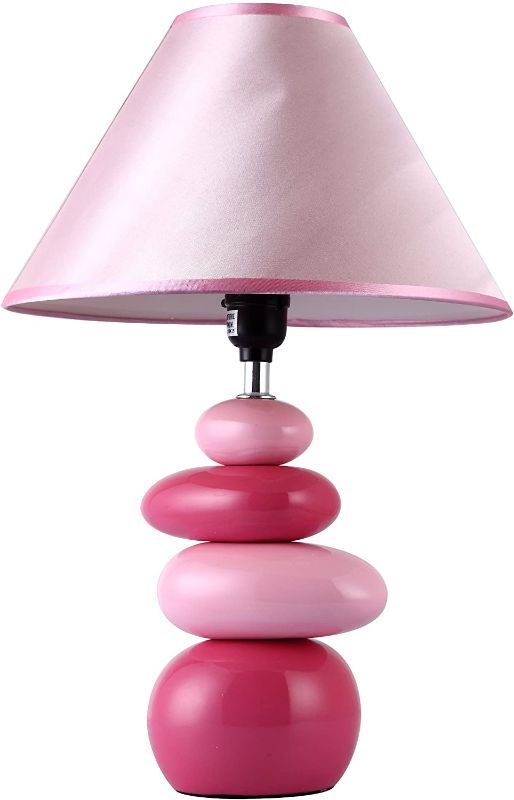 Photo 1 of Simple Designs Home LT3051-PNK Shades of Pink Ceramic Stone Table Lamp
