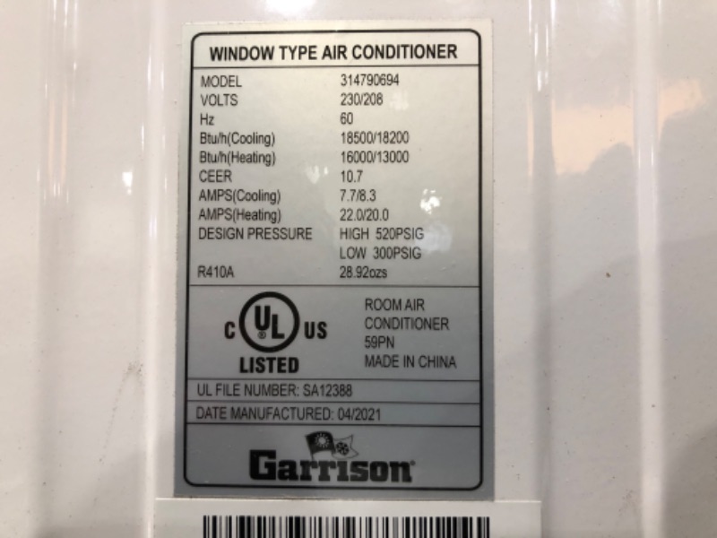 Photo 4 of Midea MWJUK-18ERN1-MC 18K 230V 60Hz Garrison Window Air Conditioner with Heat &
