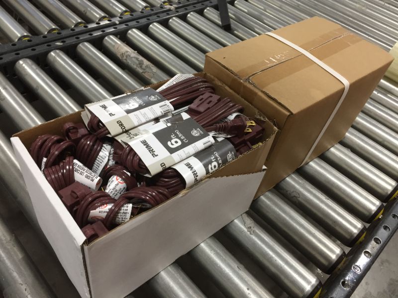 Photo 1 of Pack of 2!!! Prime Wire & Cable EC670606 6-Foot 16/2 SPT-2 3-Outlet Indoor Cord, Brown, 24 EA. 48 CORDS TOTAL