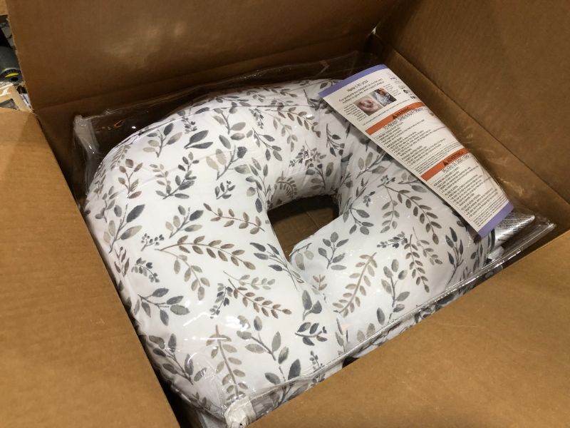 Photo 2 of Boppy Nursing Pillow and Positioner—Original | Gray Taupe Watercolor Leaves | Breastfeeding, Bottle Feeding, Baby Support | with Removable Cotton Blend Cover | Awake-Time Support
