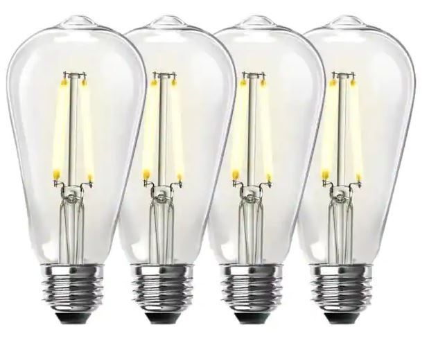 Photo 1 of 60-Watt Equivalent ST19 Dimmable Straight Filament Clear Glass Vintage Edison LED Light Bulb, Bright White (4-Pack)
