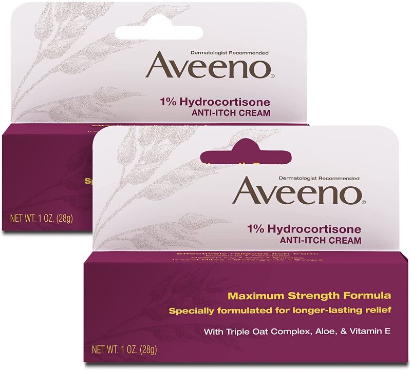 Photo 1 of Aveeno Maximum Strength 1% Hydrocortisone Anti-Itch Cream with Pure Oat Essence, Triple Oat Complex, Aloe & Vitamin E, for Itch, Rash & Redness Relief, 1 oz Pack of 2
