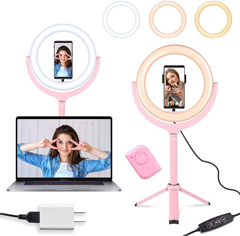 Photo 1 of 10" LED Selfie Ring Light for Computer/Laptop, Dimmable Phone Ring Light with Tripod Stand & Phone Holder for Video Conference Lighting Kit, Makeup Light for Live Streaming/Zoom/YouTube Video/Vlog
