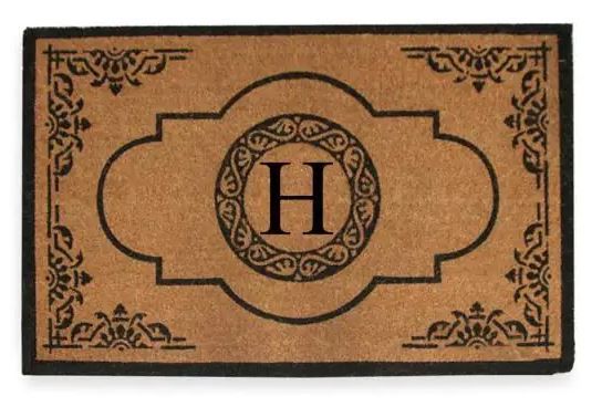 Photo 1 of Abrilina Handcrafted 30 in. x 48 in. Entry Coir Double Door Monogrammed-H Mat
