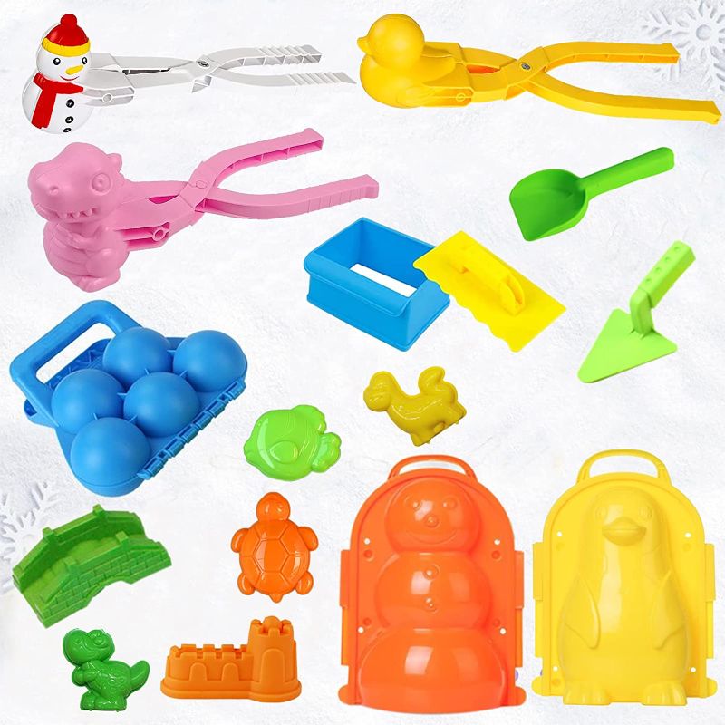 Photo 1 of 16 Pcs Snowball Maker Winter Snow Toys Kit with Handle for Snow Ball Shapes Maker with Snowball Molds, Fights Duck Molds, Snowball Fights Slingshot, Winter Outdoor Toys for Kids Toddlers Adults