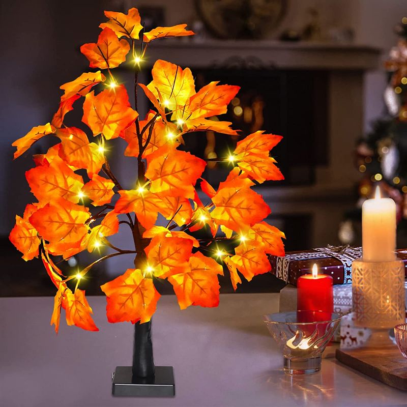 Photo 1 of 24 Inch Artificial Fall Lighted Maple Tree Fall Decor Maple Tree Light 24 LED Christmas Decorations Table Lights Battery Operated Lighted Maple Tree for Indoor Home,Wedding Party Gift Indoor Autumn