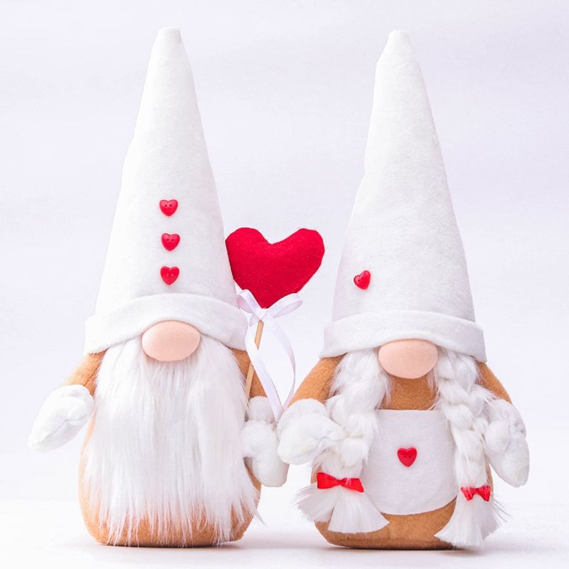 Photo 1 of 2Pcs Valentines Day Gnomes Decorations, Cute Handmade Valentine Gnome Decor Swedish Tomte Stuffed Elf Leprechaun Gnomes Plush Doll Knomes Ornaments for Girlfriend Wife Women Girl Birthday Anniversary