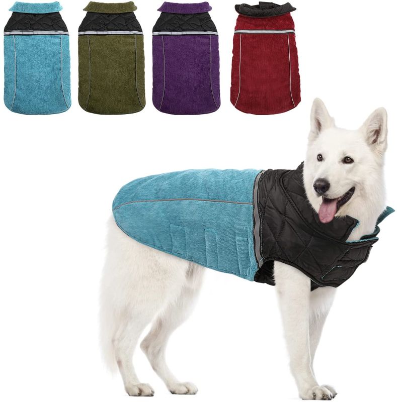 Photo 1 of KOESON Reversible Dog Jacket, Reflective Dog Winter Coat for Small, Medium & Large Dogs Warm Dog Winter Padded Jacket, Outdoor Windproof Jacket for Dogs Quilted Dog Cold Weather Coat OLIVE GREEN XL, COLOR DIFFERS FROM STOCK IMAGE
