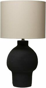 Photo 1 of Bloomingville Round Stoneware Fabric Shade, Modern Table Lighting Lamp, Black