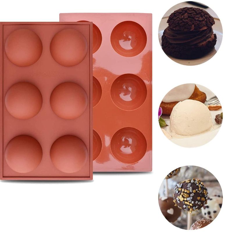 Photo 1 of 2 Pack Semi Sphere Silicone Mold, Hot Chocolate Bomb Mold, Half Sphere Silicone Baking Molds for Making Hot Chocolate Bomb, Cake, Jelly, Dome Mousse (6 Holes)
