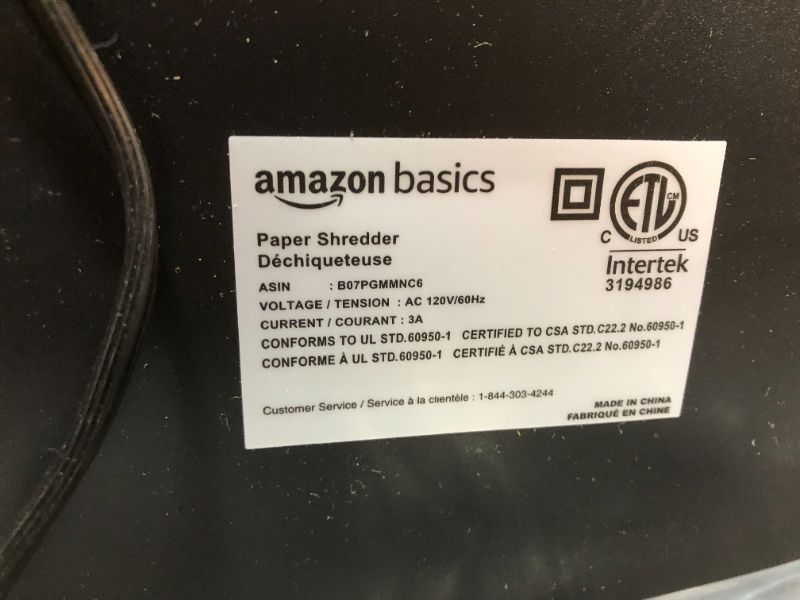 Photo 3 of Amazon Basics 12-Sheet High-Security Micro-Cut Paper, CD, and Credit Card Shredder with Pullout Basket
