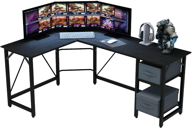 Photo 1 of SZXKT L Shaped Desk with Storage ?Home Office Corner Desk ?Computer Table Sturdy Gaming Desk Wooden Table Workstation Reversible Modern Simple Multi-Usage Desk with Drawer Space-Saving Writing Desk
