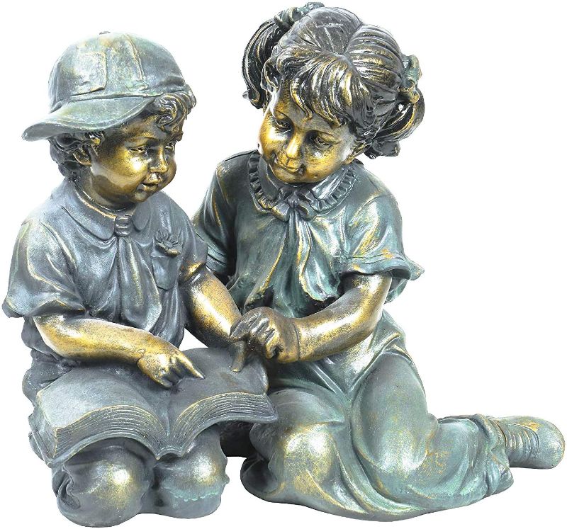 Photo 1 of Alpine Corporation GXT258A Statue, Boy: 9"L x 9"W x 19"H, Girl: 16"L x 10"W x 20"H, Patina/Bronze
