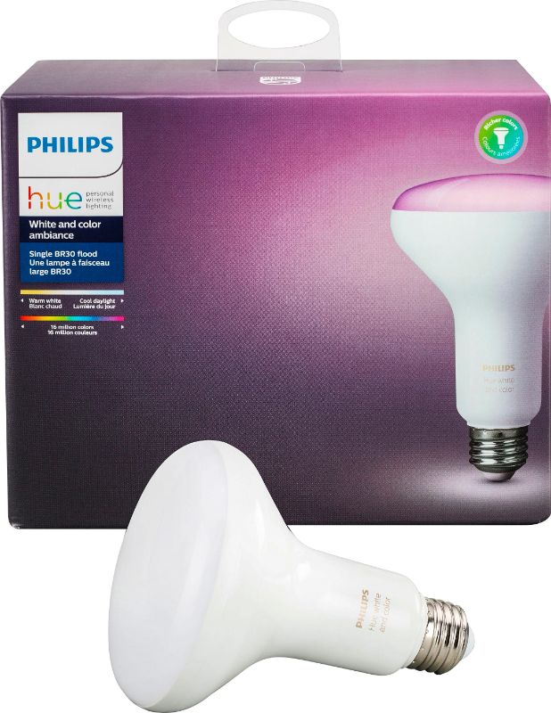 Photo 1 of Philips - Hue White and Color Ambiance BR30 Wi-Fi Smart LED Floodlight Bulb - Multicolor, 2 PACK