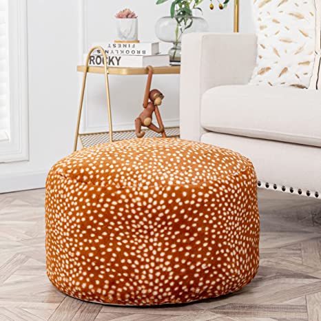 Photo 1 of Fur Ottoman Stool Unstuffed ,Footstool Cover, Floor Pouf, Foot Rest,20x20x12 Inches Round Poof Seat, Floor Bean Bag Chair,Foldable Floor Chair Storage for Living Room, Bedroom, FAUX DEER PELT